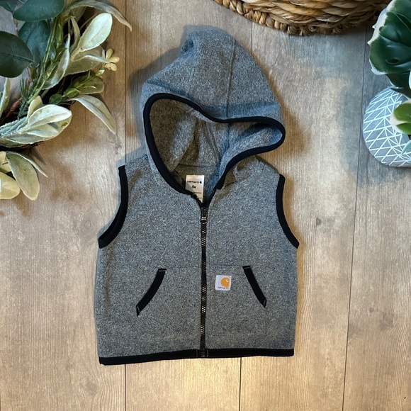 Carhartt Gray Hooded Fleece Vest Baby Boy Size 6 Months Like New Condition - Picture 5 of 15